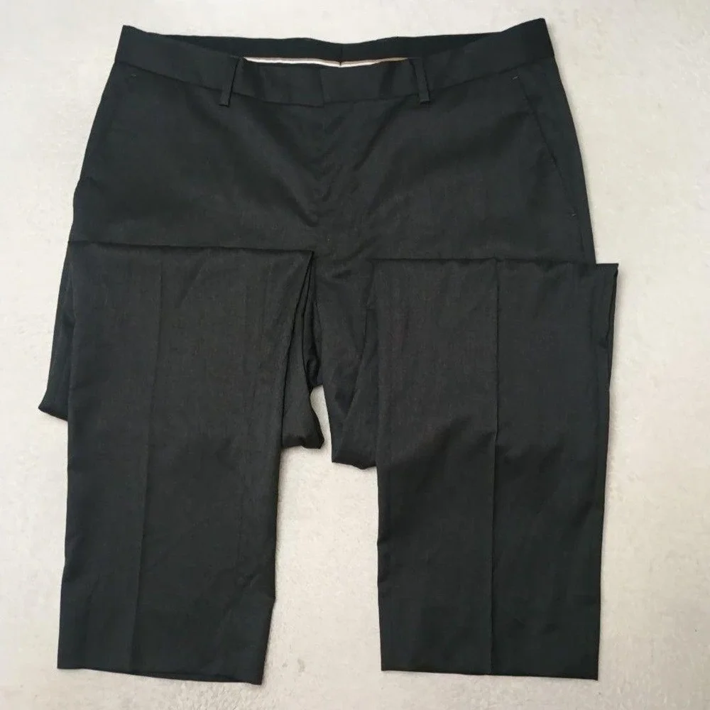 Hugo Boss Pants Men 36x32 Gray Dress Slim Wool Viscose Polyester Lined Suit Work
